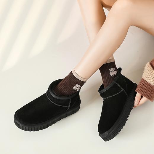 ZHR雪地靴女2023秋季新款时尚可爱休闲百搭加绒饼干底纹平口短靴 商品图7