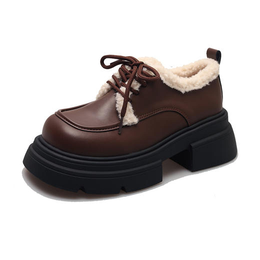 秋冬厚底【英伦风加绒小皮鞋】 系带学院风 保暖通勤乐福鞋 商品图5