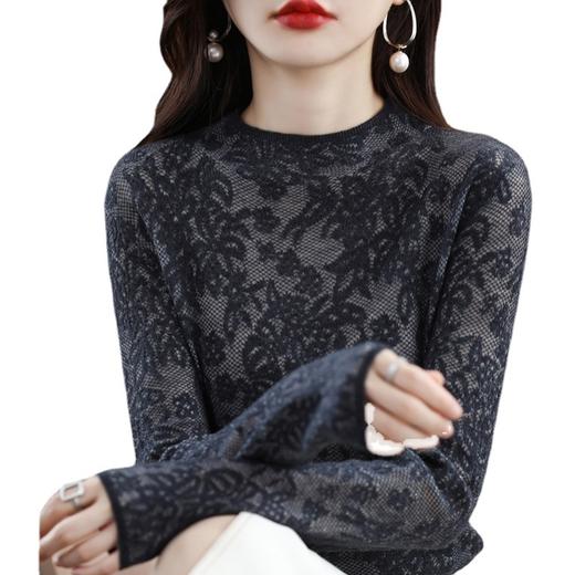 雀说 秋季气质拼接蕾丝提花针织衫秋冬女上衣3ZF-MZ803816 商品图4