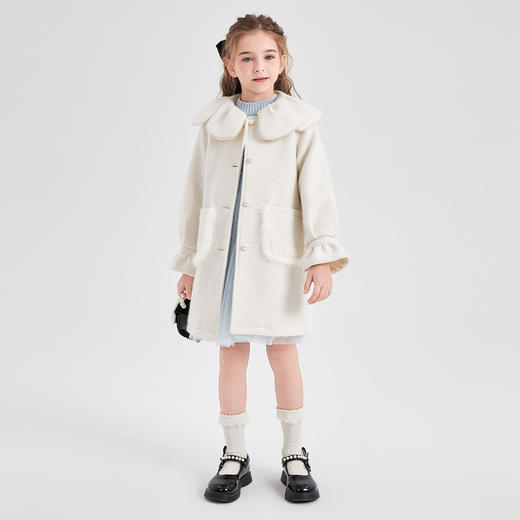笛莎Deesha 童装女童外套2023冬季新款珍珠花瓣领针织毛呢大衣  商品图2