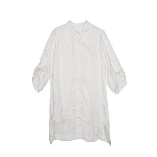 谜底宽松落肩衬衫女2023夏季新款时尚前短后长亲肤衬衣235MC6092 商品图4