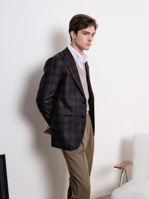 IL CERVO Super 120's 澳洲美丽诺羊毛灰色格纹法兰绒全麻衬套装 商品图3