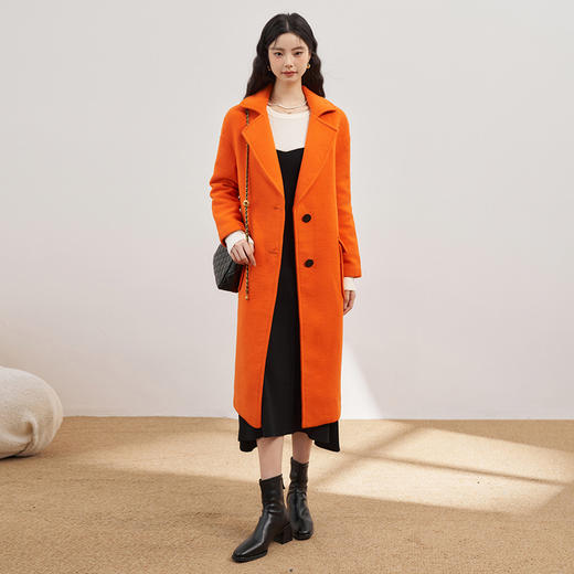 西遇韩版羊毛双面绒呢子大衣女2023秋冬新款中长款西装领毛呢外套D1362613 商品图1