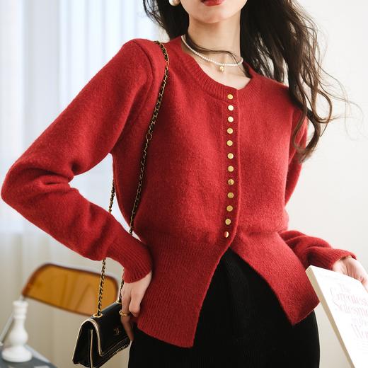 秋冬季【复古圆领毛衣】 女新款上衣潮 小众设计感 别致收腰针织开衫 新年 商品图0