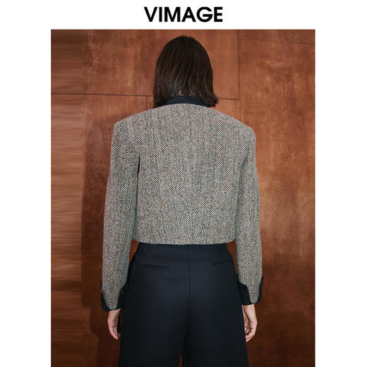 VIMAGE纬漫纪冬季新款经典撞色洋气短款大衣外套V2014611 商品图4