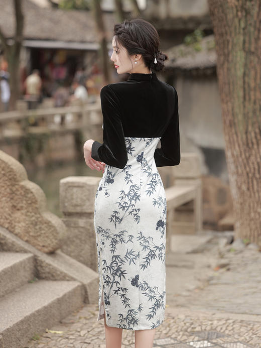 新款花罗旗袍连衣裙中长款水滴领双层改良旗袍GR5063 商品图4