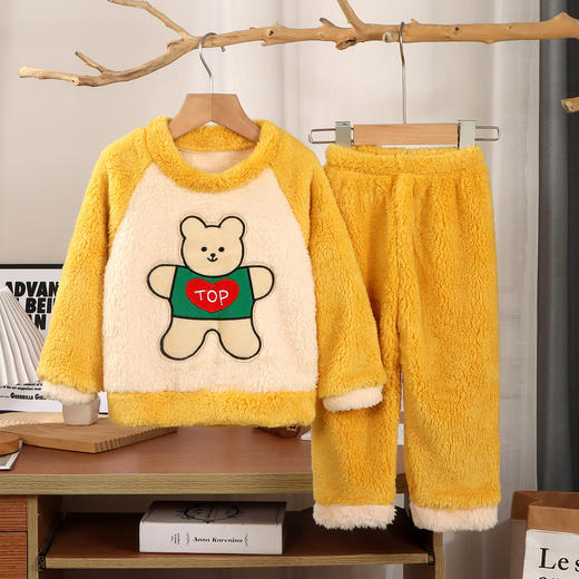 【蓄热保暖❗️时尚法兰绒套装】新款儿童法兰绒睡衣套装秋冬男女童珊瑚绒加厚加绒家居服一件，柔软如珊瑚父亲节礼物新年礼盒年货礼盒 商品图4