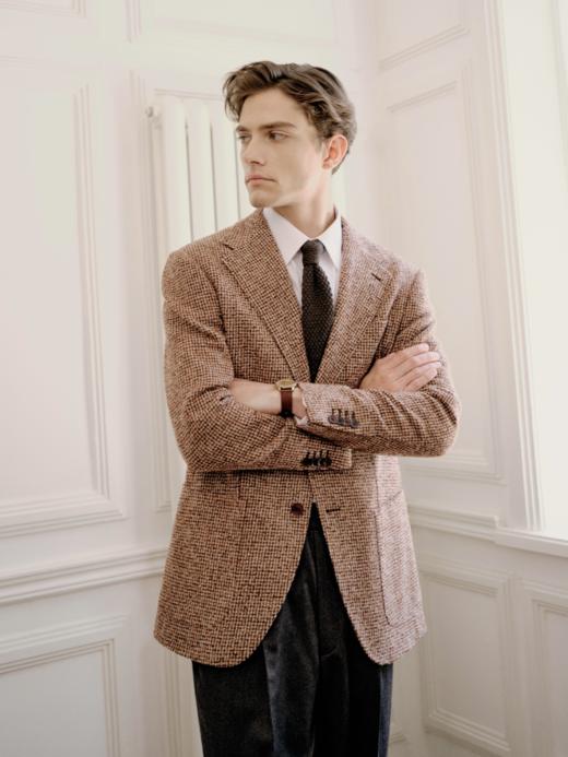 IL CERVO Super 120's 澳洲美丽诺羊毛棕色格纹全麻衬单西 商品图2