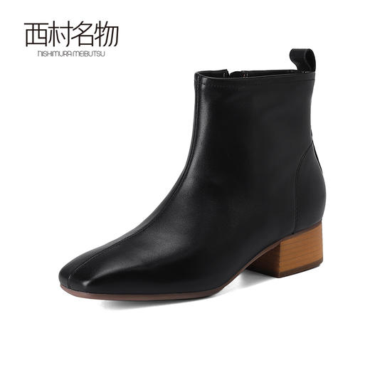 西村名物2023年秋冬季新款真皮软皮低跟百搭靴子切尔西靴T23DS45841 商品图1