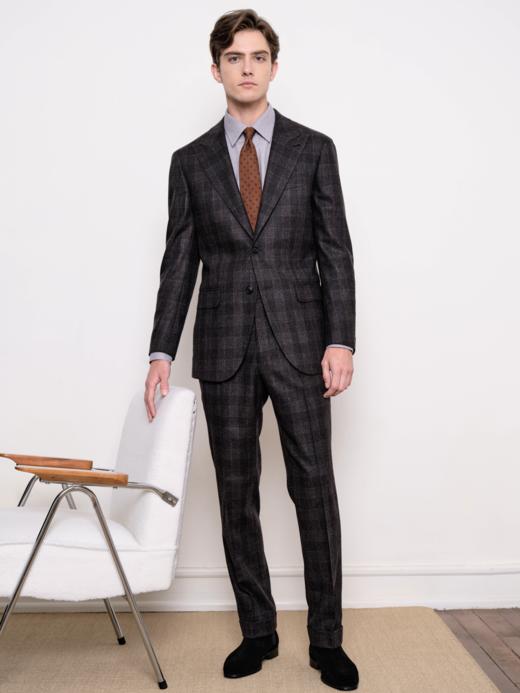 IL CERVO Super 120's 澳洲美丽诺羊毛灰色格纹法兰绒全麻衬套装 商品图1