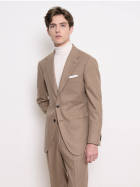 IL CERVO Super 120's 澳洲美丽诺羊毛驼色法兰绒全麻衬套装