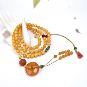 DS925蜜蜡项链-圆珠平安扣流苏