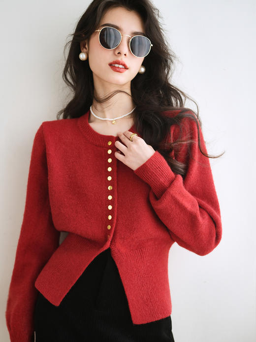 秋冬季【复古圆领毛衣】 女新款上衣潮 小众设计感 别致收腰针织开衫 新年 商品图5