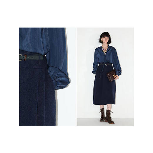 COCOBELLA设计感高腰立体捏褶针织半身裙秋女气质花纱伞裙HS555 商品图2