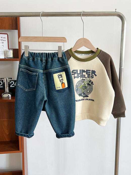 【高弹牛仔拥抱自由！呵护宝贝成长】冬季新款童裤儿童韩版百搭，卡通印花牛仔裤男童秋冬，加绒保暖 抵御寒冷；舒适自由 尽显个性 hh 商品图4