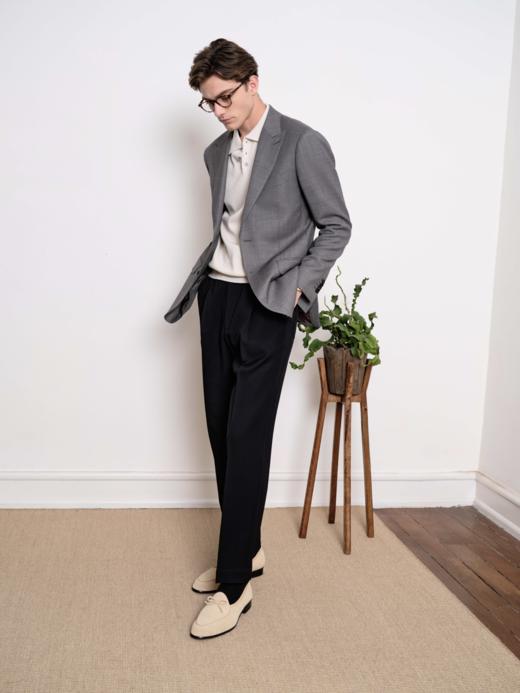 IL CERVO Super 120's 澳洲美丽诺羊毛灰色鸟眼纹全麻衬套装 商品图2