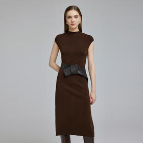 NG672斯尔丽2023秋冬新款宽松简约时尚半高领不包肉不贴身针织连衣裙