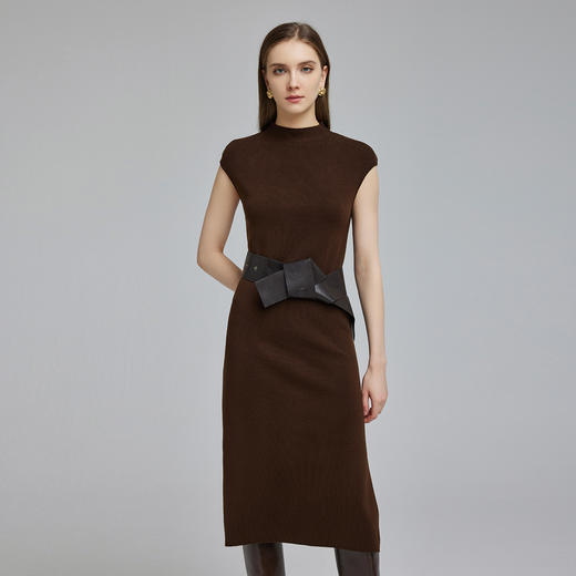 NG672斯尔丽2023秋冬新款宽松简约时尚半高领不包肉不贴身针织连衣裙 商品图0