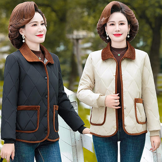 C-29款棉衣 秋冬轻薄款羽绒棉中老年大码外套时尚翻领保暖夹棉妈妈小棉衣夹克 商品图1