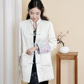 改良旗袍复古小立领盘扣，中国风刺绣中长外套棉服唐装OG-9578