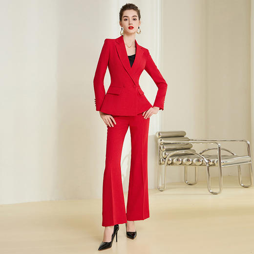 IWY/高端红色西装职业女裤套装女总裁年会宴会西服微喇长裤正装气质233042C1+P3 商品图3