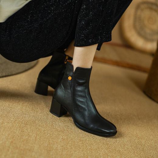 法式高级感加绒短靴，粗跟时装靴PS2119 商品图1