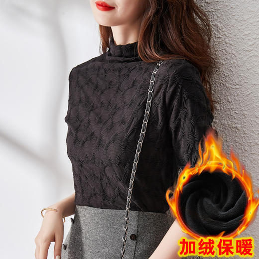 "雀说 堆堆领轻奢打底衫女加绒加厚秋冬季内搭外穿女上衣3ZF-MZ9952 " 商品图2