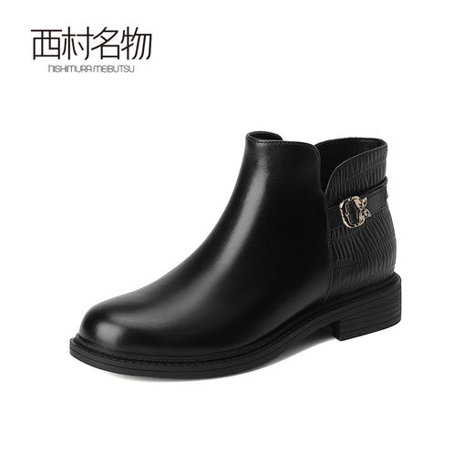 西村名物2023秋冬季新款裸靴平底切尔西女靴增高平稳短靴T23DS45971 商品图2