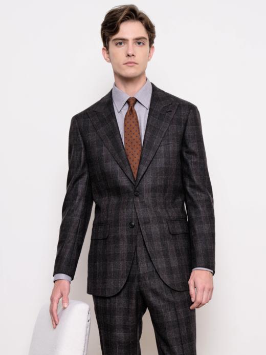 IL CERVO Super 120's 澳洲美丽诺羊毛灰色格纹法兰绒全麻衬套装 商品图0