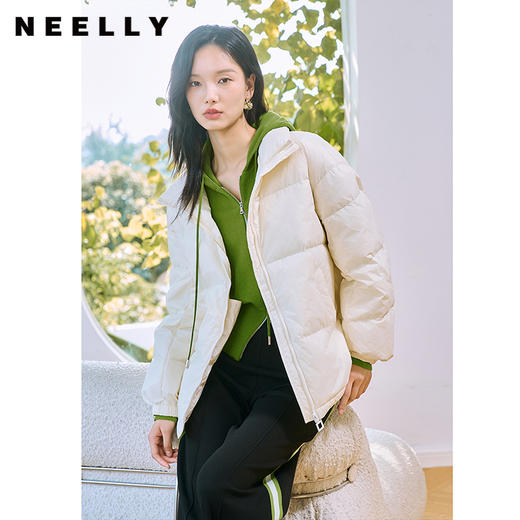 NEELLY纳俪85白鹅绒立领短款羽绒服2023冬季新款时尚休闲加厚外套N23124L03342 商品图2