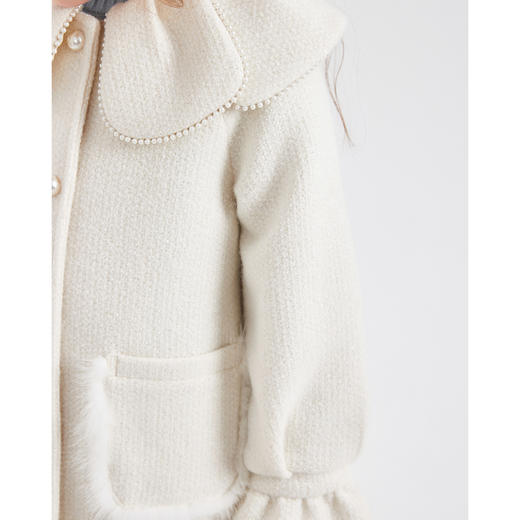 笛莎Deesha 童装女童外套2023冬季新款珍珠花瓣领针织毛呢大衣  商品图3