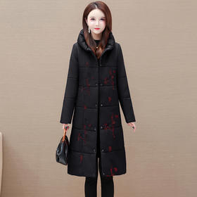 长款绣花时尚保暖棉服，翻领,妈妈装休闲洋气棉衣QYM-KSY-25896-L