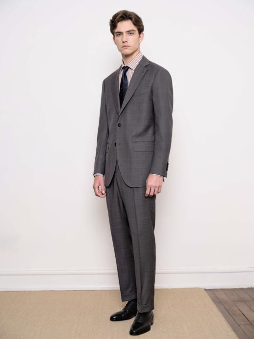 IL CERVO Super 120's 澳洲美丽诺羊毛灰色格纹全麻衬套装 商品图1