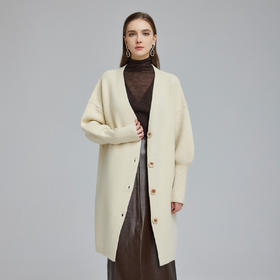 NG669斯尔丽2023秋冬新款简约针织外套廓形宽松包容强显瘦中长开衫毛衫