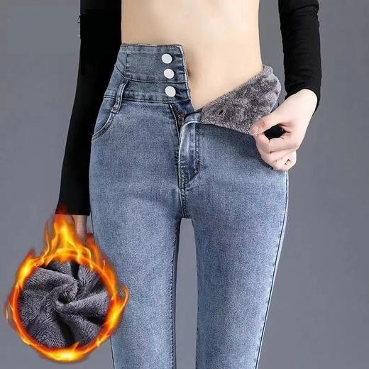 【加绒显瘦】黑色加绒加厚牛仔裤女高腰2023秋冬新款显瘦弹力紧身铅笔小脚裤子 nzk23 商品图1
