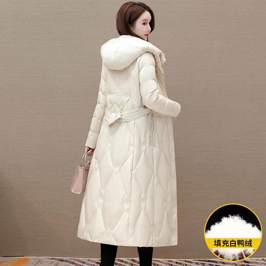 过膝长款系带收腰，优雅洋气保暖羽绒服,白鸭绒外套QYM-OMS-SDB3215-L 商品图3
