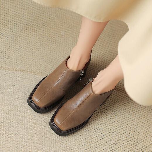 方跟方头深口单鞋，牛皮韩版简约复古低跟鞋XMN-3703 商品图3