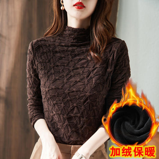 "雀说 堆堆领轻奢打底衫女加绒加厚秋冬季内搭外穿女上衣3ZF-MZ9952 " 商品图0