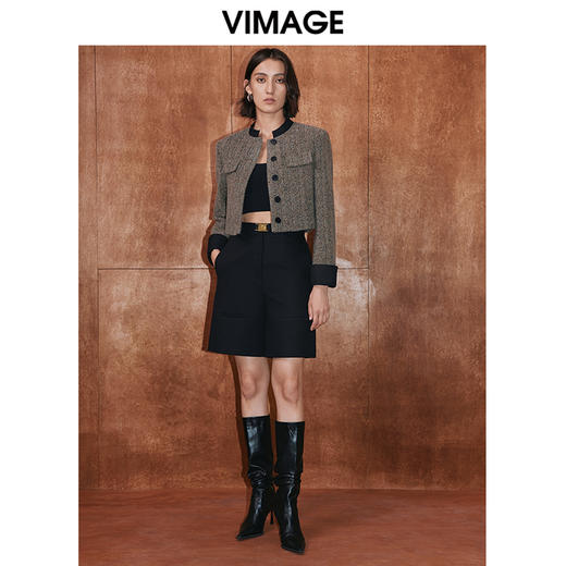 VIMAGE纬漫纪冬季新款经典撞色洋气短款大衣外套V2014611 商品图1