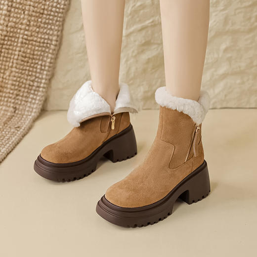 加厚羊毛里雪地靴，圆头牛翻皮绒面保暖短靴ZM-C2335 商品图6
