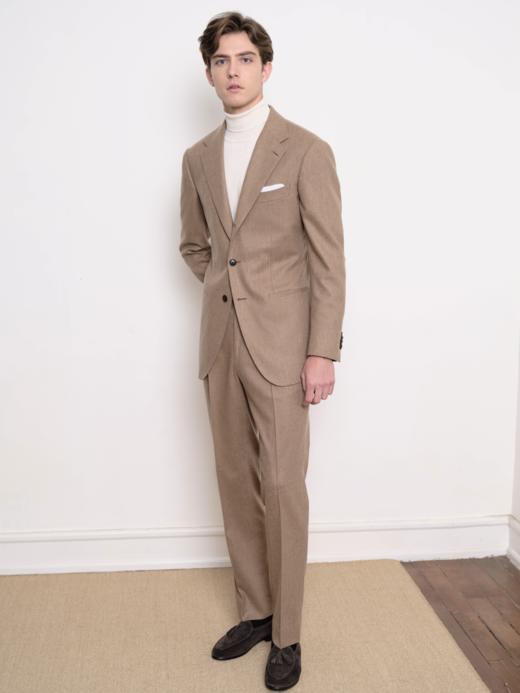 IL CERVO Super 120's 澳洲美丽诺羊毛驼色法兰绒全麻衬套装 商品图1