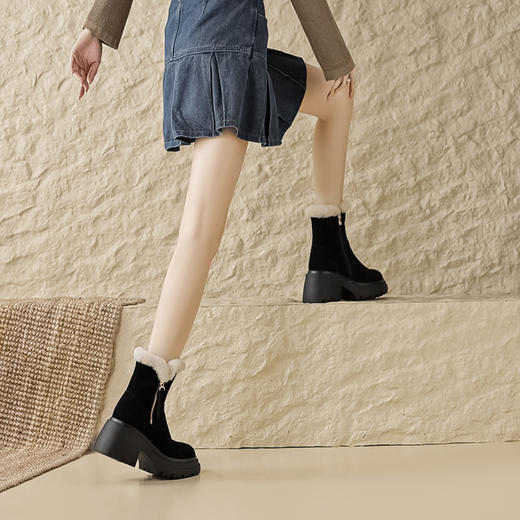 加厚羊毛里雪地靴，圆头牛翻皮绒面保暖短靴ZM-C2335 商品图3