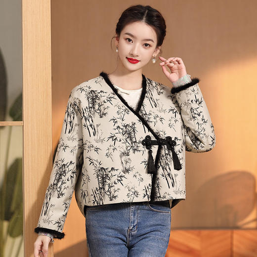 AYM冬季新款时尚气质百搭短款提花夹棉短外套原创女式唐装上衣 商品图2