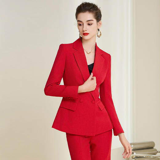 IWY/高端红色西装职业女裤套装女总裁年会宴会西服微喇长裤正装气质233042C1+P3 商品图4