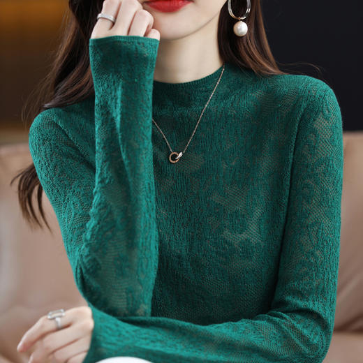 雀说 秋季气质拼接蕾丝提花针织衫秋冬女上衣3ZF-MZ803816 商品图1