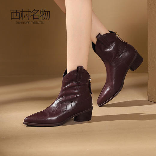 西村名物2023秋冬季新款复古百搭尖头真皮短靴切尔西靴T23DS45881 商品图0