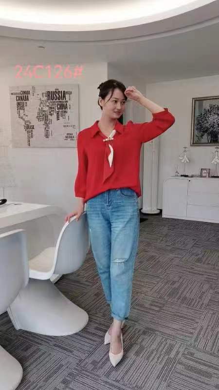 C6371       气质休闲职业通勤西装领醋酸长袖上衣 商品图1