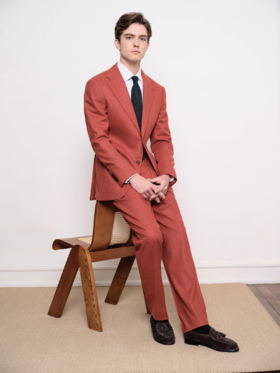 IL CERVO Super 120's 澳洲美丽诺羊毛橙色法兰绒全麻衬套装