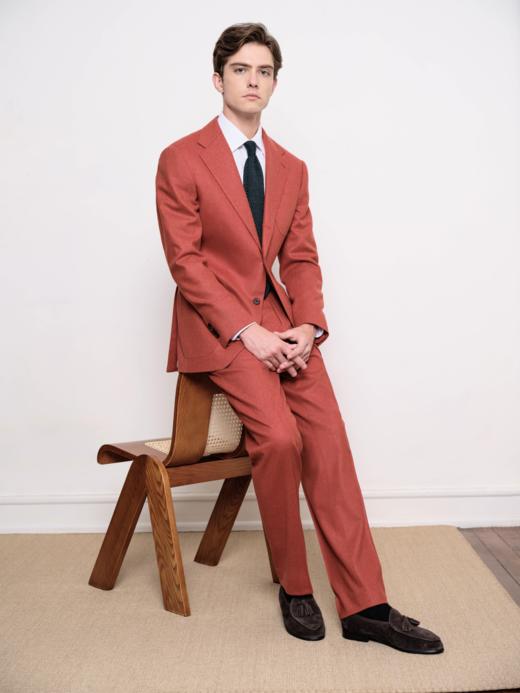 IL CERVO Super 120's 澳洲美丽诺羊毛橙色法兰绒全麻衬套装 商品图0