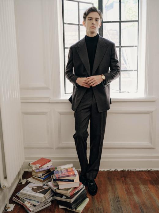 IL CERVO Super 120's 澳洲美丽诺羊毛深灰色格纹法兰绒全麻衬套装 商品图1